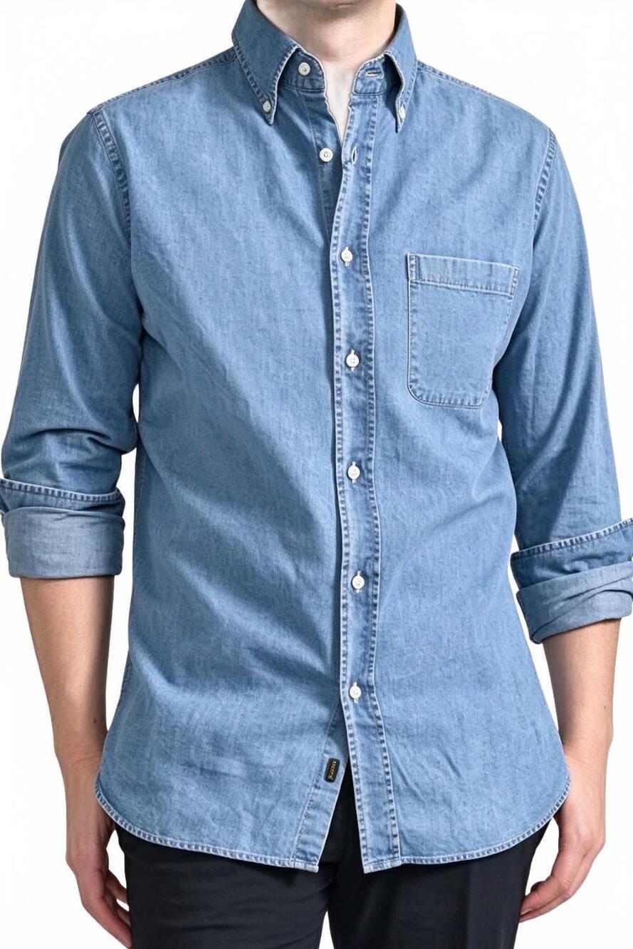 NEW MOORER men's rolf button-down shirt in denim
